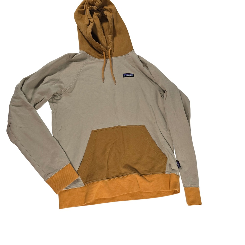 Patagonia Mens P-6 Label Organic Cotton Hoody Colorblock Tan Yellow 39651 Size M